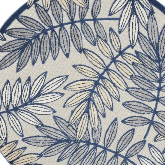 Ivory and Navy Leaves Indoor Outdoor Area Rug Photo 11