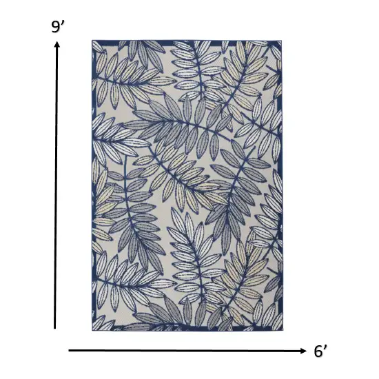 Ivory and Navy Leaves Indoor Outdoor Area Rug Photo 6