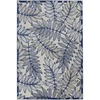 Photo of Ivory and Navy Leaves Indoor Outdoor Area Rug