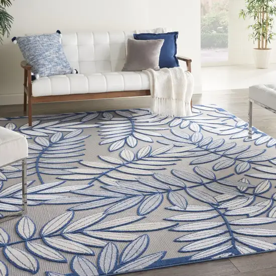 Ivory and Navy Leaves Indoor Outdoor Area Rug Photo 7