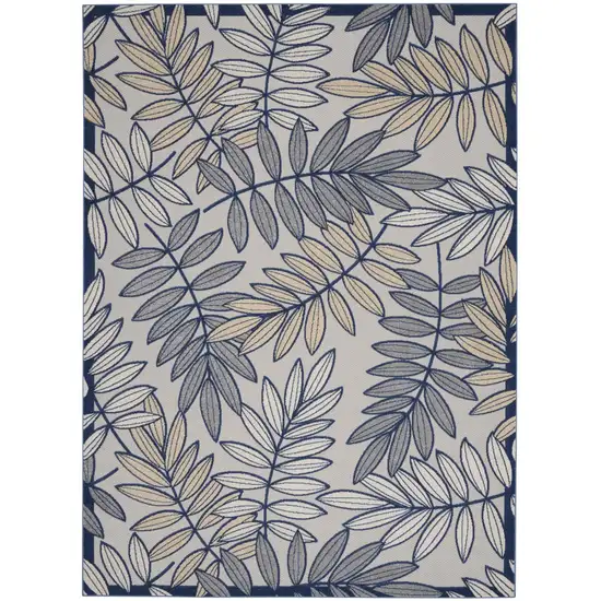 Ivory and Navy Leaves Indoor Outdoor Area Rug Photo 1