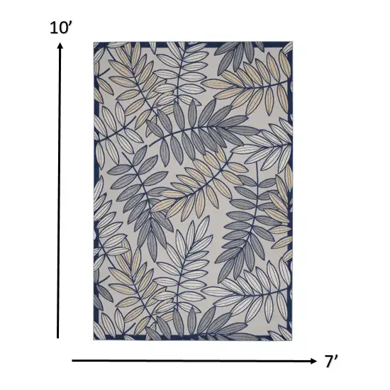 Ivory and Navy Leaves Indoor Outdoor Area Rug Photo 6