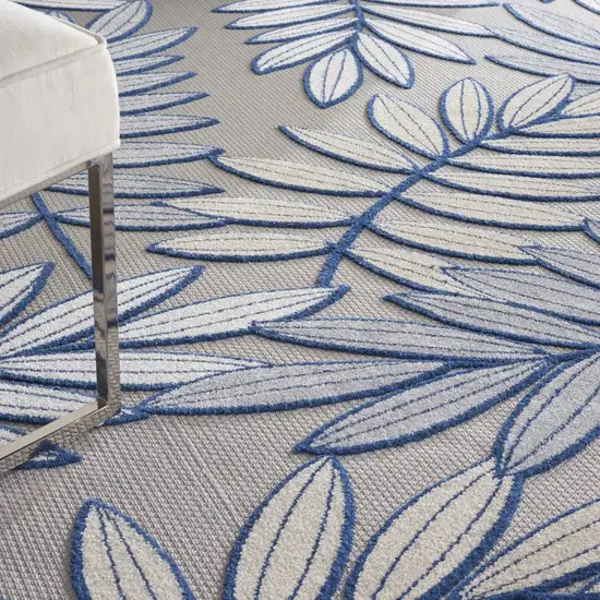 Ivory and Navy Leaves Indoor Outdoor Area Rug Photo 4