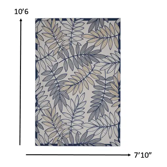 Ivory and Navy Leaves Indoor Outdoor Area Rug Photo 6