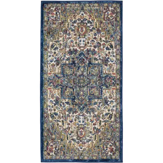 Ivory and Orange Floral Distressed Non Skid Area Rug Photo 2