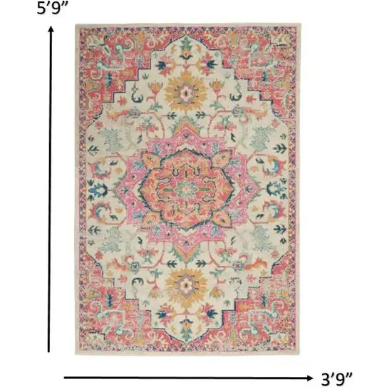 Ivory and Pink Medallion Area Rug Photo 5