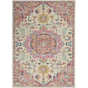 Photo of Ivory and Pink Medallion Area Rug