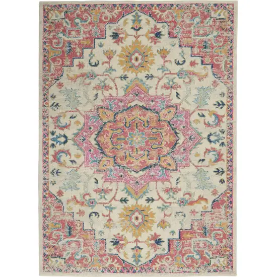 Ivory and Pink Medallion Area Rug Photo 1