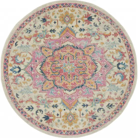 Ivory and Pink Medallion Area Rug Photo 1