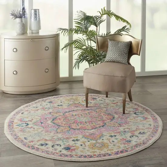 Ivory and Pink Medallion Area Rug Photo 7