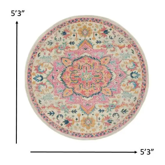 Ivory and Pink Medallion Area Rug Photo 5