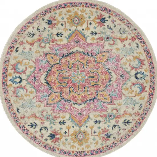 Ivory and Pink Medallion Area Rug Photo 9