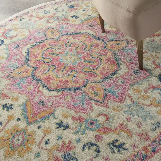 Ivory and Pink Medallion Area Rug Photo 4