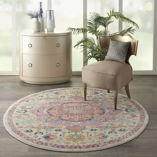 Ivory and Pink Medallion Area Rug Photo 6