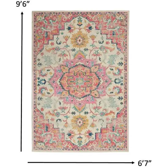 Ivory and Pink Medallion Area Rug Photo 5