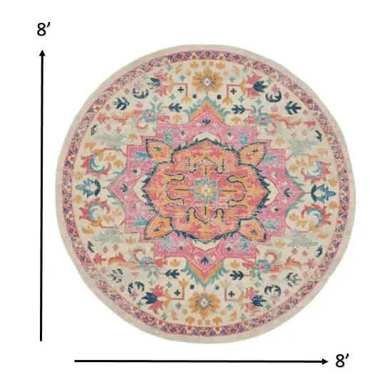 Ivory and Pink Medallion Area Rug Photo 5