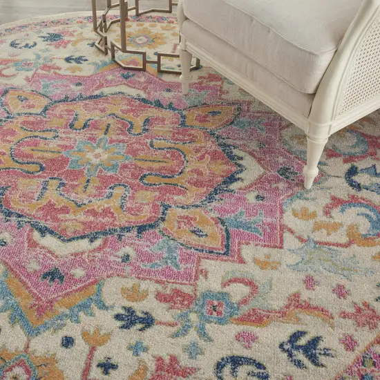 Ivory and Pink Medallion Area Rug Photo 4