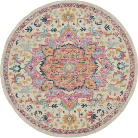 Ivory and Pink Medallion Area Rug Photo 9