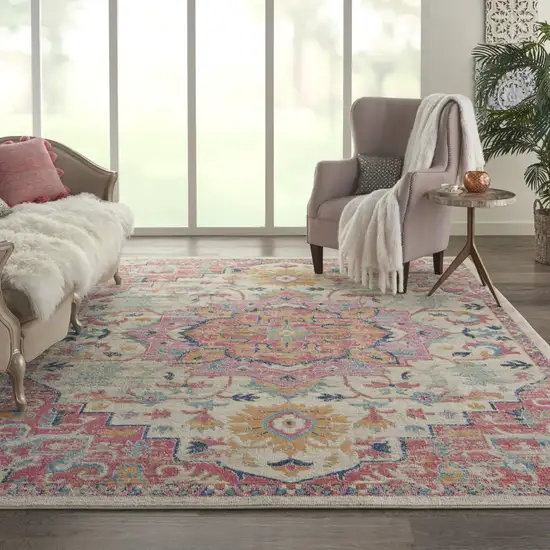 Pink And Ivory Southwestern Dhurrie Area Rug Photo 6