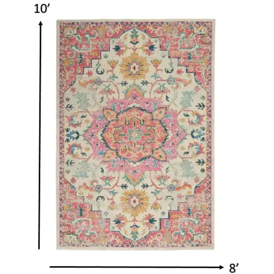 Ivory and Pink Medallion Area Rug Photo 5