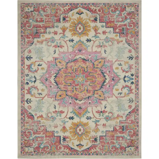 Ivory and Pink Medallion Area Rug Photo 1