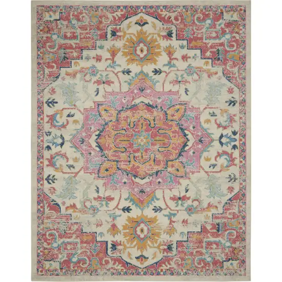 Pink And Ivory Southwestern Dhurrie Area Rug Photo 1