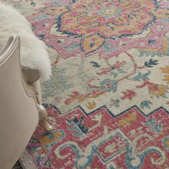 Ivory and Pink Medallion Area Rug Photo 4