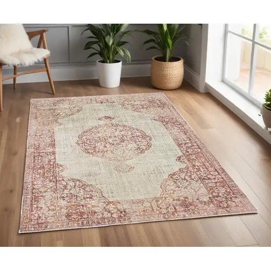 Ivory And Pink Medallion Area Rug Photo 1