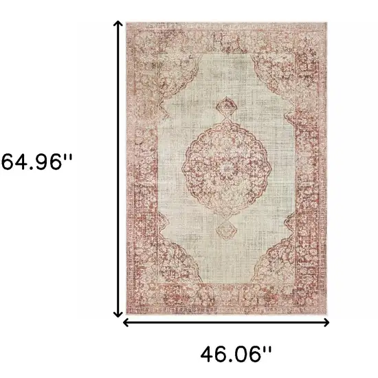 Ivory and Pink Medallion Area Rug Photo 6