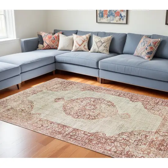 Ivory And Pink Medallion Area Rug Photo 1