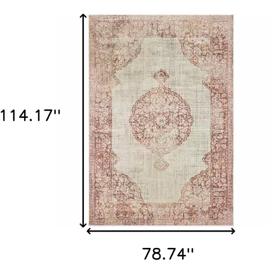 Ivory and Pink Medallion Area Rug Photo 6