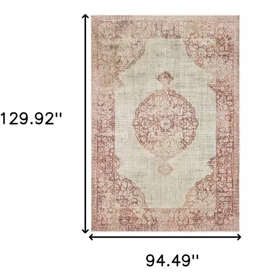 Ivory and Pink Medallion Area Rug Photo 6