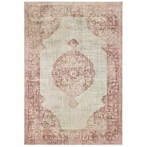 Photo of Ivory and Pink Medallion Area Rug