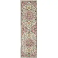 Photo of Ivory and Pink Medallion Runner Rug