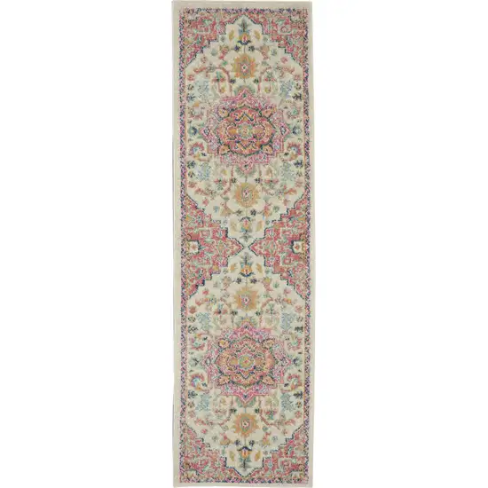 6' Pink And Ivory Southwestern Dhurrie Runner Rug Photo 7