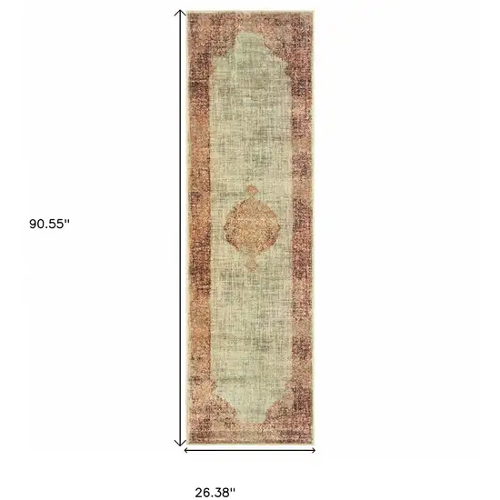 Ivory and Pink Medallion Runner Rug Photo 6