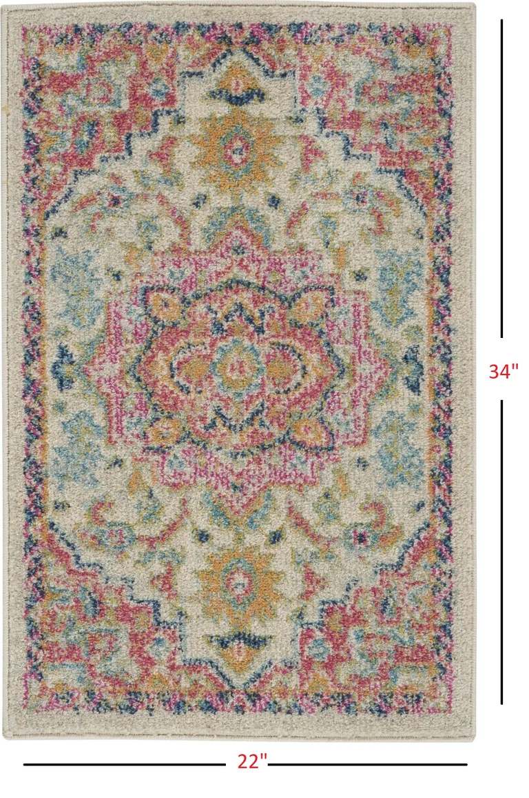 Ivory and Pink Medallion Scatter Rug Photo 4