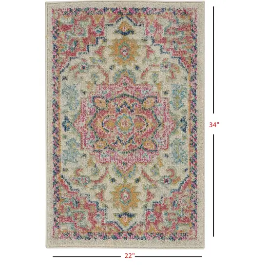 Ivory and Pink Medallion Scatter Rug Photo 4