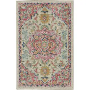 Photo of Ivory and Pink Medallion Scatter Rug