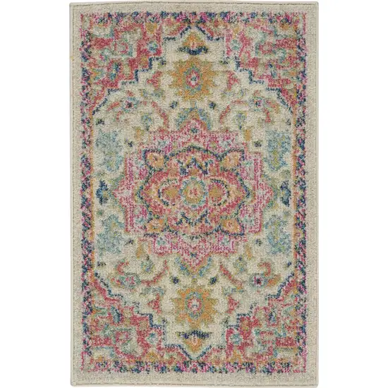 Ivory and Pink Medallion Scatter Rug Photo 1