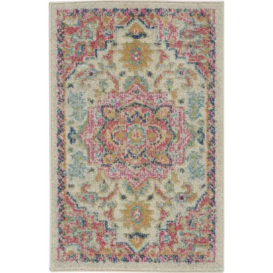 Pink And Ivory Southwestern Dhurrie Area Rug Photo 2