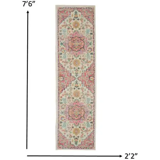 Ivory and Pink Medallion Scatter Rug Photo 4