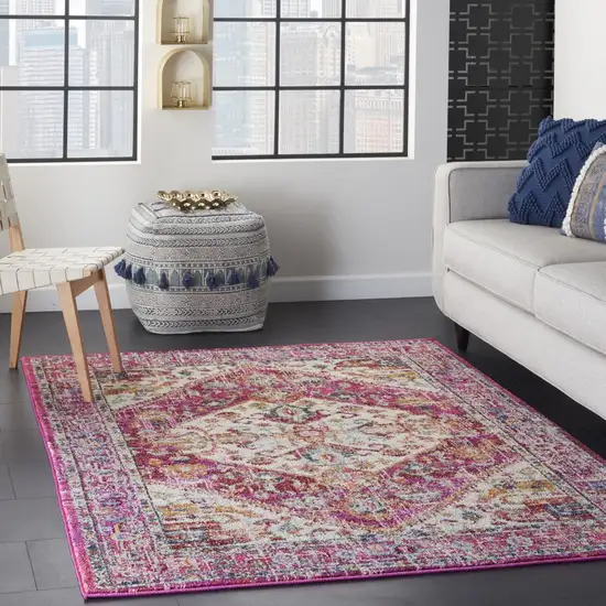 Ivory and Pink Oriental Area Rug Photo 6