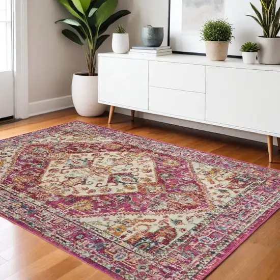 Pink And Ivory Power Loom Area Rug Photo 1