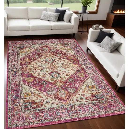 Pink And Ivory Power Loom Area Rug Photo 1