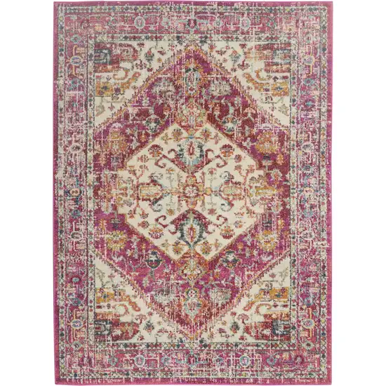 Pink Orange And Ivory Medallion Distressed Area Rug Photo 2