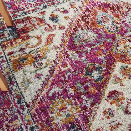 Ivory and Pink Oriental Area Rug Photo 4