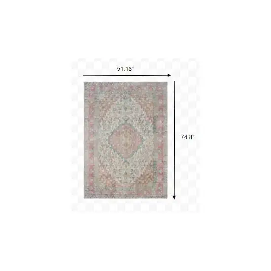 Ivory and Pink Oriental Area Rug Photo 2