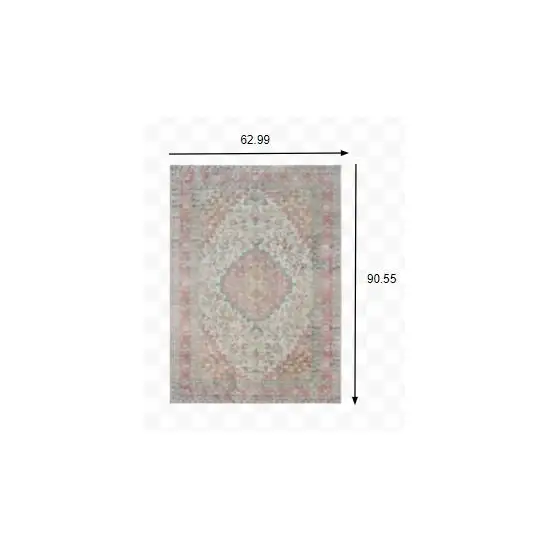 Ivory and Pink Oriental Area Rug Photo 2