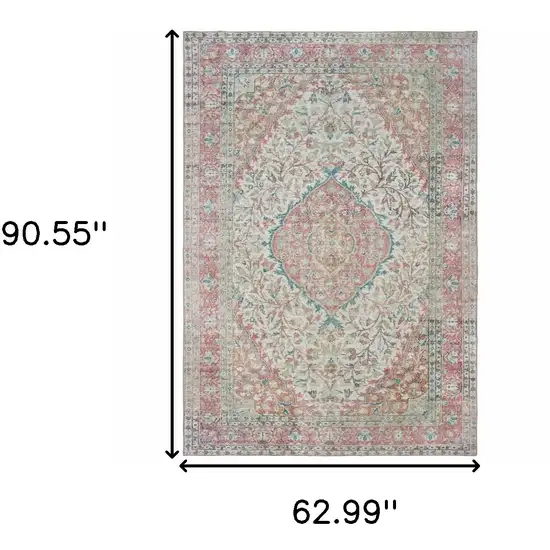 Ivory And Pink Oriental Area Rug Photo 3